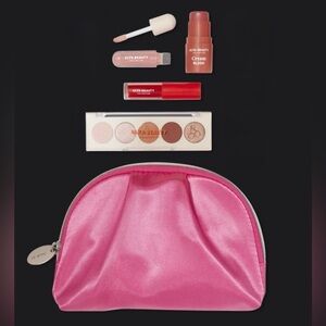 NWT Ulta Beauty Pink Makeup Bag with Eyeshadow Palette, Cream Blush & Lippies